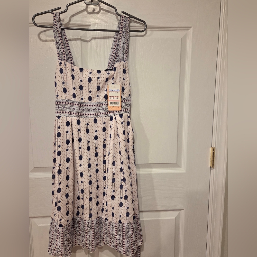 Rhapsody White and Blue Patterned Dress, Junior Large